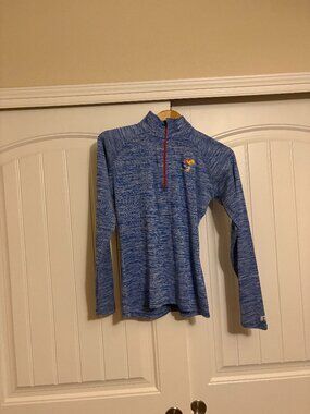 Kansas Jayhawks 1/4 Zip Sweatshirt Women's Small 4/6 Marled Blue Russell